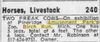 Pine Ridge Amusement Park - FREAK COWS MENTIONED BY SUBMITTERS